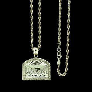 10K Real Gold Rope Chain and Last Supper Pendant Set